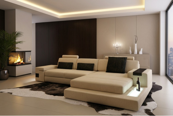 Ledersofa Couch Wohnlandschaft Design Garnitur Modern Ecke Sofa U-Form mit USB