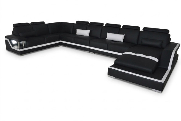 Ledersofa Wohnlandschaft Eck Garnitur Design Sofa U-Form + Chaise mit USB L6002