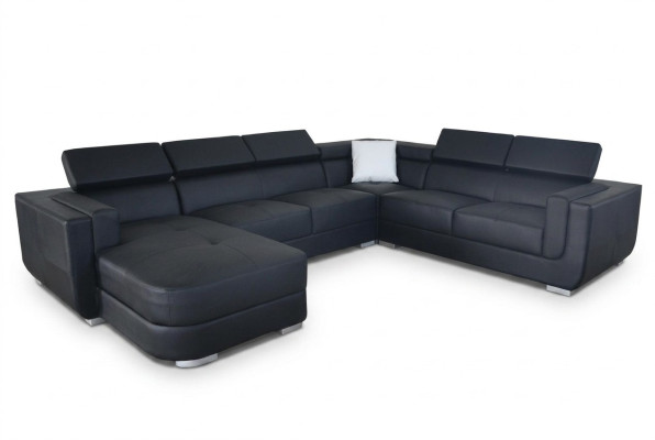 Designer Wohnlandschaft Eckcouch +USB Sofa Polster Ledersofa Sofas Neu Schwarz