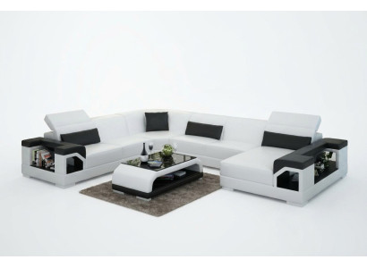 Wohnlandschaft Polster Ecke Eck Sofa mit USB Garnitur Landschaft Leder