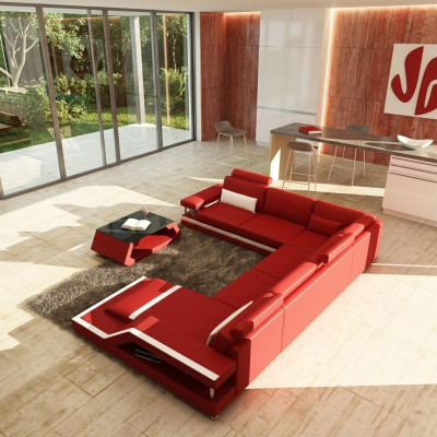 Wohnlandschaft Big Modernes Ledersofa + USB Patentiert NEU Designer Sofa Ecksofa