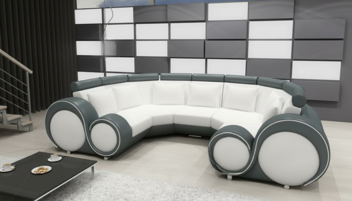 XXL Wohnlandschaft Ledersofa mit USB Design Polster Garnitur Couch Ecksofa Big