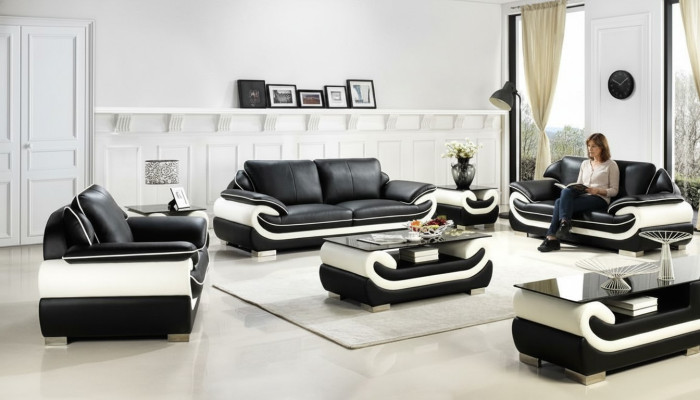 Sofagarnitur Polster Sofa + USB Set 3+2+1 Leder Couchen Sofas Garnitur Sitz T777