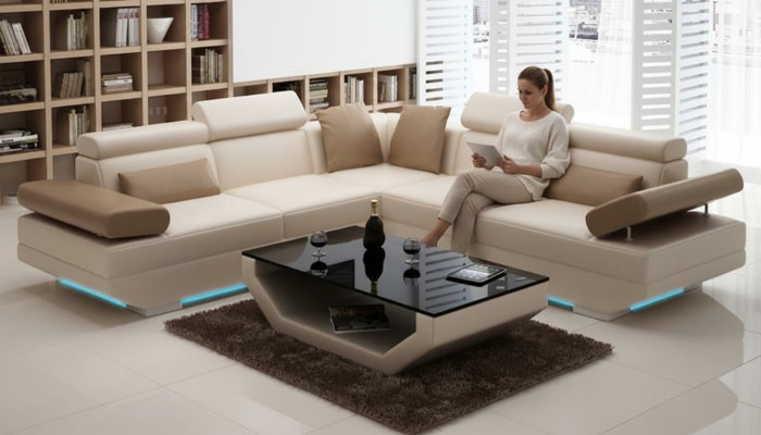 Ledersofa Sofa mit USB Wohnlandschaft Ecksofa Garnitur Design Modern Sofa