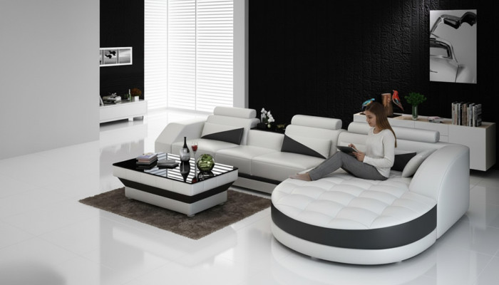 Eckcouch Ecksofa Design Polster Eckgarnitur Sofa Wohnlandschaft Couch Tisch USB