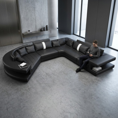 Wohnlandschaft Moderne Sitz Polster Wohnzimmer Polster Ecke Couch USB + Licht