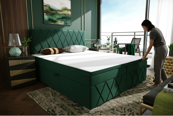 Doppel Bett Komplett Set Matratze Boxspring Topper Betten Funktion Kasten Grün