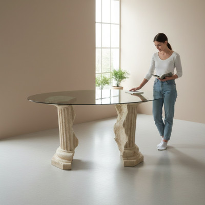 Römisches Design Couchtisch Rund Säulen Wohnzimmer Möbel Tische Beistelltisch