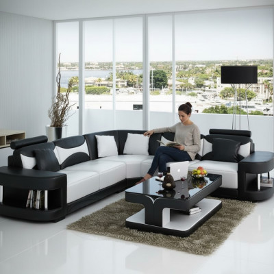 Wohnlandschaft Polster Ecke Eck Sofa + USB,Garnitur Landschaft Leder Textil Neu