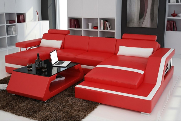 Designer Ecksofa Sofa Wohnlandschaft Big Modernes Ledersofa + USB Couch Polster