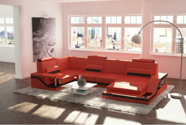 Wohnlandschaft Couch Ecke Ecksofa Garnitur Textil Stoff Leder Sofas Sofa mit USB