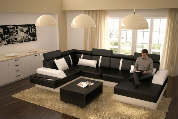 Designer Wohnlandschaft Eckcouch + USB Sofa Polster Garnitur Ledersofa Sofas Neu