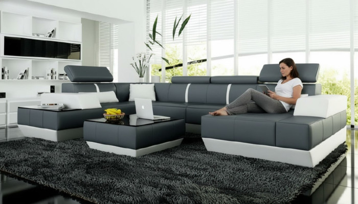 Ledersofa + USB,Wohnlandschaft Sofa Ecksofa Eckcouch Ledercouch Poster Ecke NEU