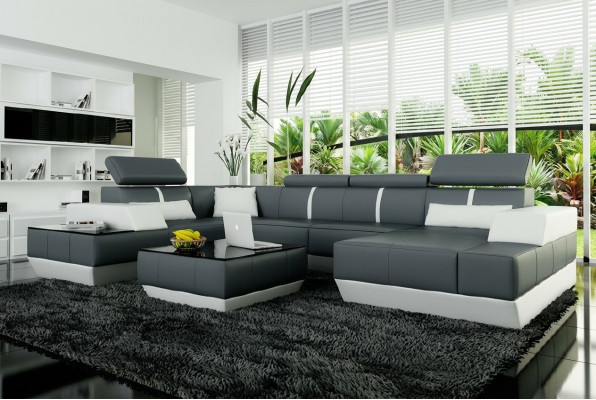 Ledersofa + USB,Wohnlandschaft Sofa Ecksofa Eckcouch Ledercouch Poster Ecke NEU