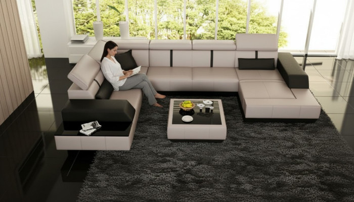 Ledersofa + USB Wohnlandschaft Sofa Ecksofa Eck Ledercouch Poster Ecke Couch Neu