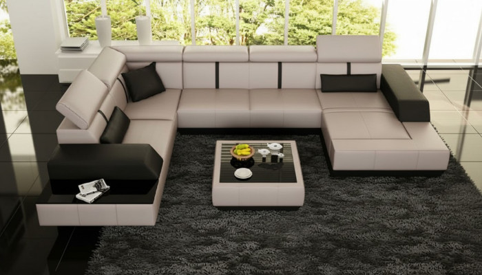 Ledersofa + USB Wohnlandschaft Sofa Ecksofa Eck Ledercouch Poster Ecke Couch Neu