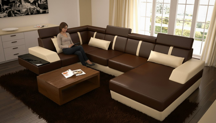 Designer Wohnlandschaft Eckcouch USB Sofa Polster Garnitur Ledersofa Sofas Neu