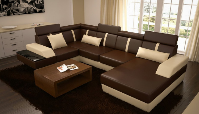 Designer Wohnlandschaft Eckcouch USB Sofa Polster Garnitur Ledersofa Sofas Neu