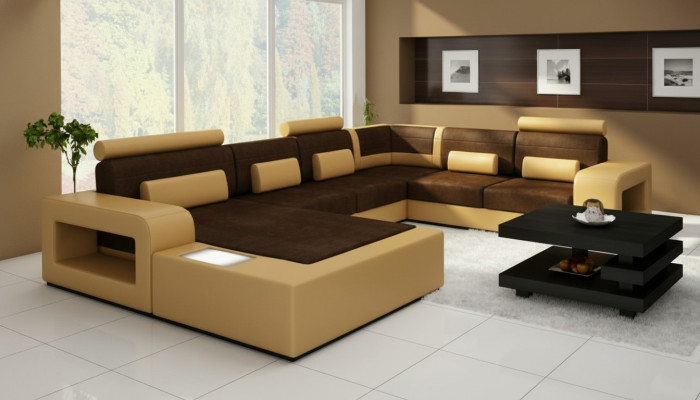 Wohnlandschaft Sofa mit USB Sofagarnitur Stoff Textil Leder Sofa mit Beleuchtung