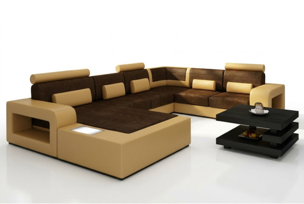 Wohnlandschaft Sofa mit USB Sofagarnitur Stoff Textil Leder Sofa mit Beleuchtung