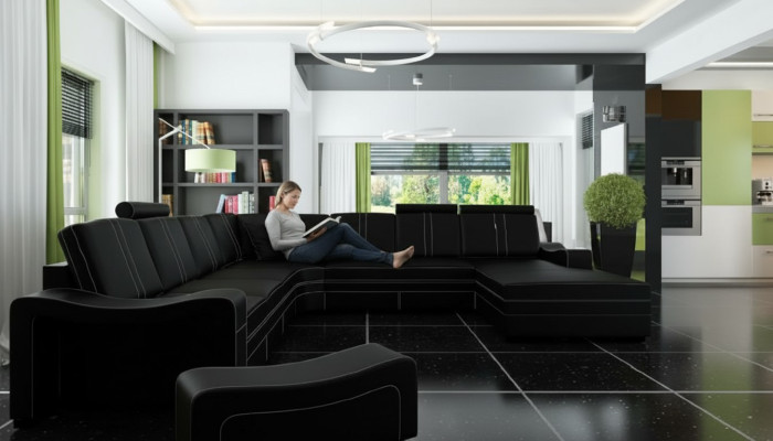 Ledersofa mit USB Wohnlandschaft Ecksofa Neu Garnitur Sofa XXL Ledersofa Couch