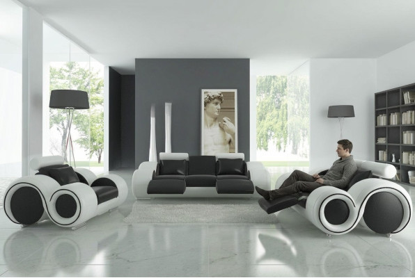 Ledersofa mit USB Wohnlandschaft 3+2+1 Sitzer Garnitur Design Modern Sofa A1163D