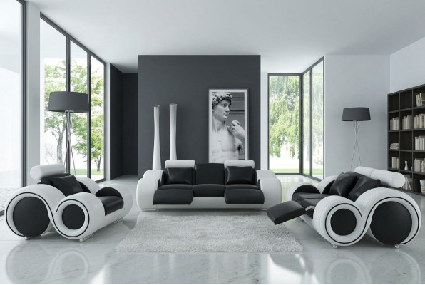 Ledersofa mit USB Wohnlandschaft 3+2+1 Sitzer Garnitur Design Modern Sofa A1163D
