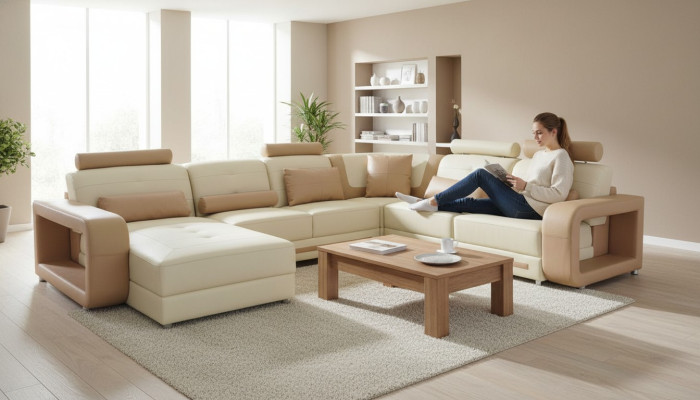 Eck Sofa + USB Polster Ecke Wohn Zimmer Landschaft Designer Couchen Textil A1135