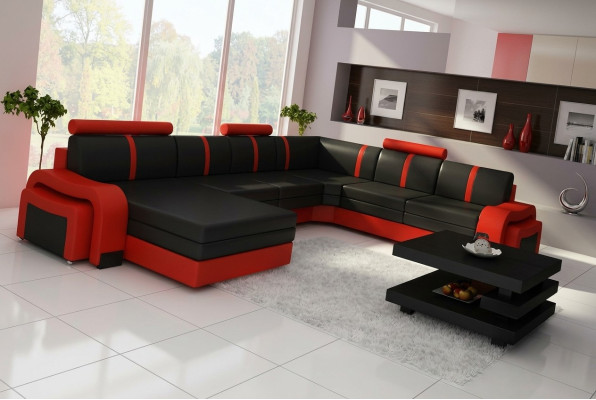 Ecksofa Eckcouch NEU Wohnlandschaft Sofa Polster Ledersofa mit USB Ledergarnitur