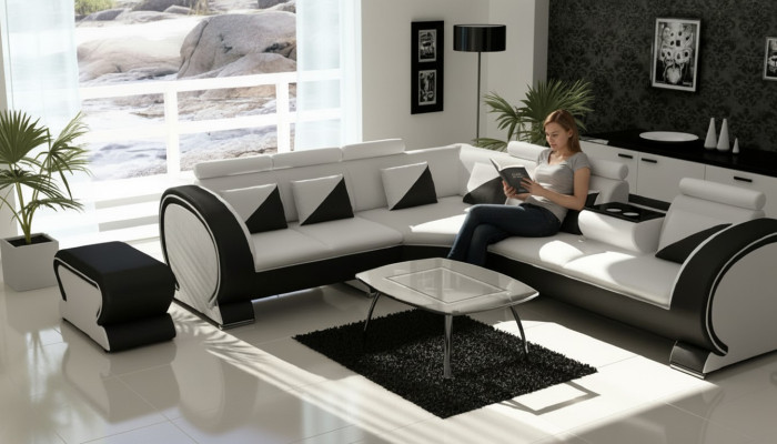 Designer Ecksofa Wohnlandschaft Sofa + USB Polster Garnitur Lounge Sofas Couchen