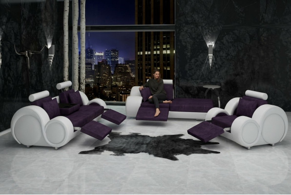 Sofa Garnitur Leder & Textil Stoff + USB,Sofagarnitur 3+Chaise+1 Wohnlandschaft