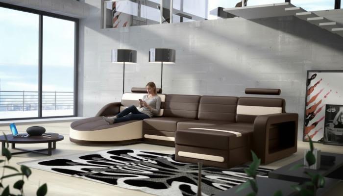 WOHNLANDSCHAFT LEDERSOFA XXL ECKSOFA + USB GARNITUR ECKCOUCH Massanfertigung