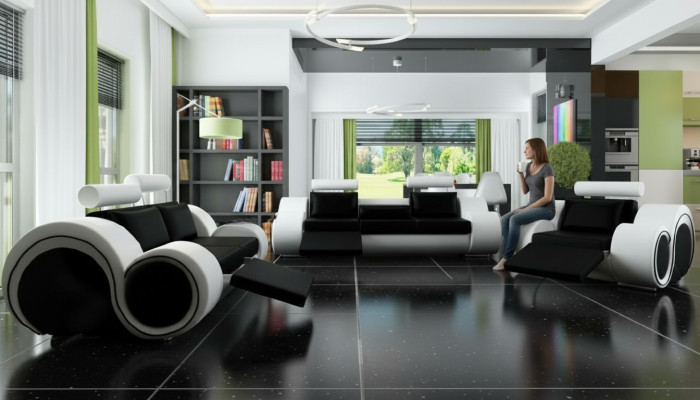 Sofa mit USB,Polster Garnitur 3+2 Sitz Designer Sofa Ledersofa Massfertigung