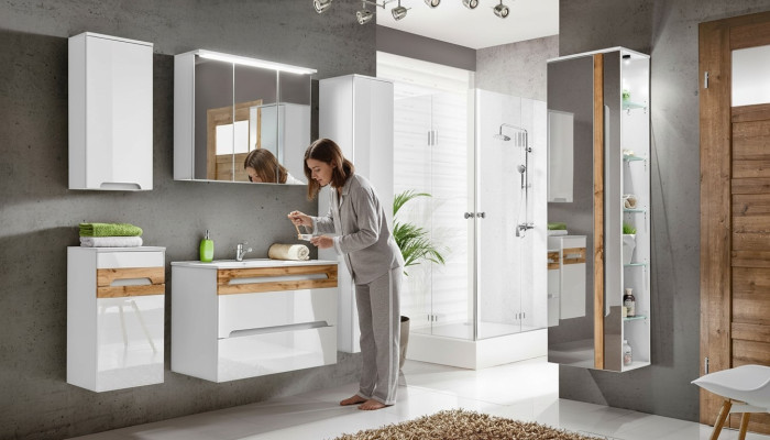 Design Badezimmer Möbel Bad 5 tlg. Set Deko Garnitur Schrank Waschbecken