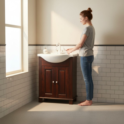 Brauner Waschtisch Unterschrank Hochwertige Waschbecken Badezimmer Möbel 65cm