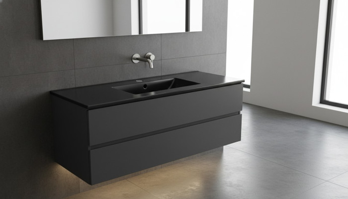 Keramik Waschbecken Waschtisch Einbau Schwarze Platte Design Becken
