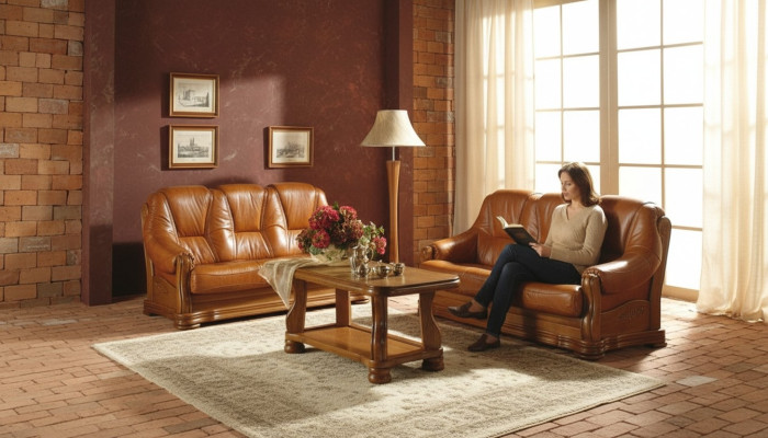 Garnitur 3+2 Sitzer Couch Polster Sitz Set 100% Italienisches Leder Garnituren
