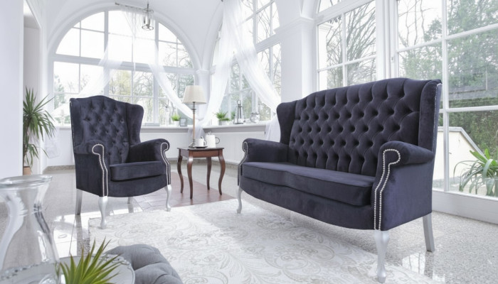 Klassische Chesterfield Sofagarnitur 3+2 Sitzer Sofa Couch Polster Samt Textil