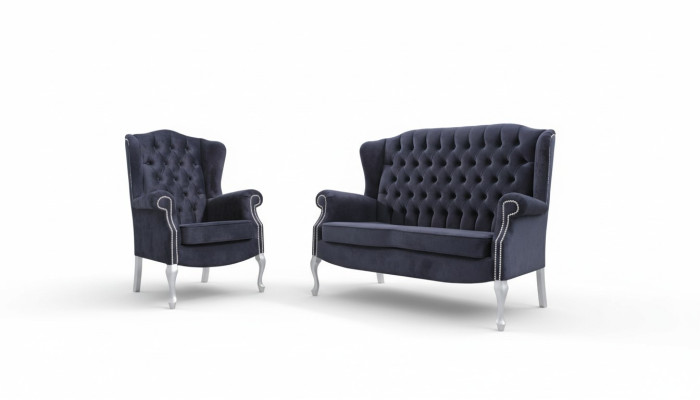 Klassische Chesterfield Sofagarnitur 3+2 Sitzer Sofa Couch Polster Samt Textil