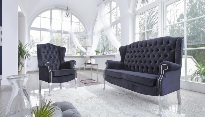 Klassische Chesterfield Zweisitzer 2er Sitzer Sofa Couch Polster Samt Couchen
