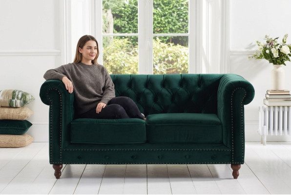 Britischer Chesterfield Grüner Dreisitzer Couch - Luxus Leder Möbel 