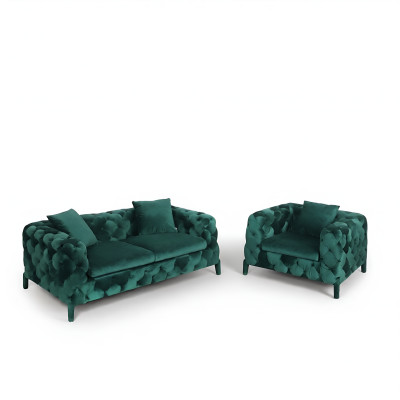 Grüne Chesterfield 3+1 Sitzgarnitur Sofa Stoff Couchen Polster Garnitur