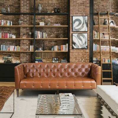 Männer Club Chesterfield Sofa Couch Leder Polster Dreisitzer Braun