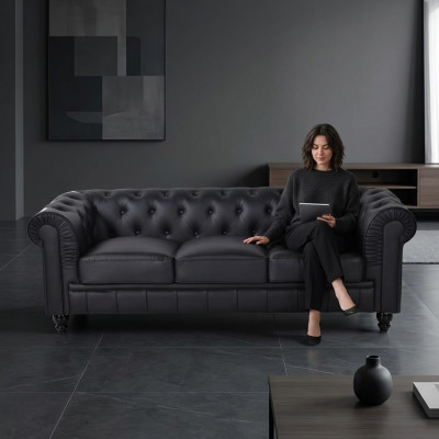 jvmoebel ®  Textil Sofa Couch - Schwarz Polster Dreisitzer Couch Garnitur Dreier