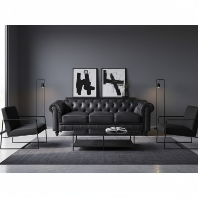 jvmoebel ®  Textil Sofa Couch - Schwarz Polster Dreisitzer Couch Garnitur Dreier