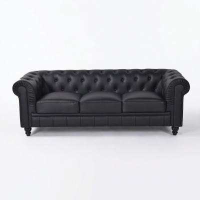 jvmoebel ®  Textil Sofa Couch - Schwarz Polster Dreisitzer Couch Garnitur Dreier