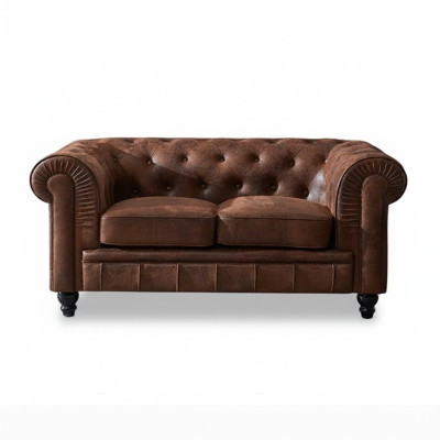 Mens Club Chesterfield Sofa Couch Leder Polster 2 Sitzer Braun NEW