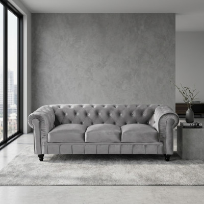 Chesterfield Sofa Couch Polster Stoff Leder Couchen  Polster Garnitur 3 Sitzers