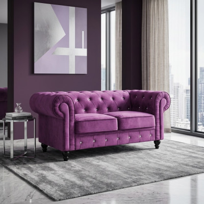 Klassische Leder Couch - Lila Chesterfield Stoff Sofa 2 Sitzer  Neu jvmoebel ®