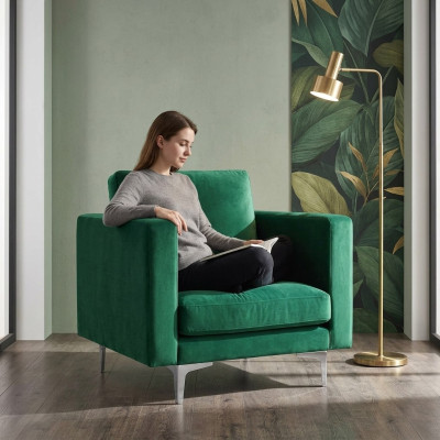 Sessel Stuhl 1x Esszimmer Fernseh Lounge Textil Sitz Grün Modern Polsterstuhl